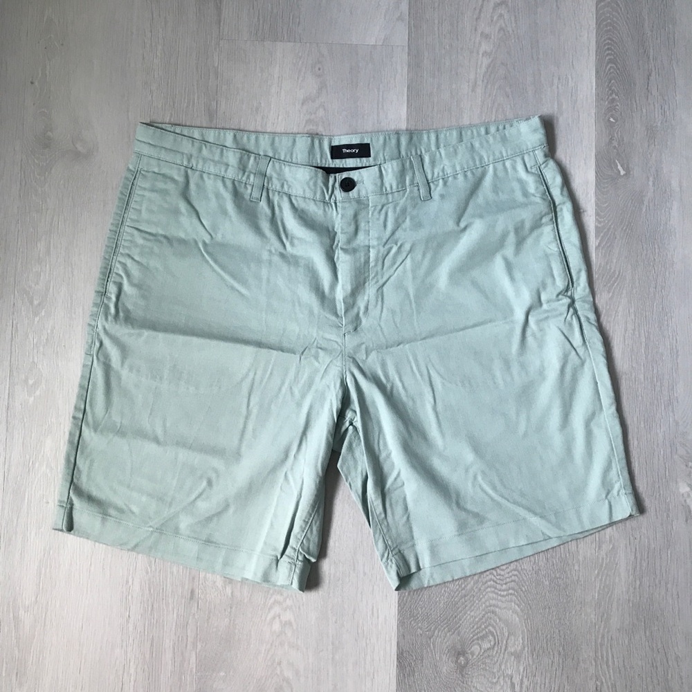 THEORY MINT GREEN CHINO SHORTS FLAT FRONT MENS 38
